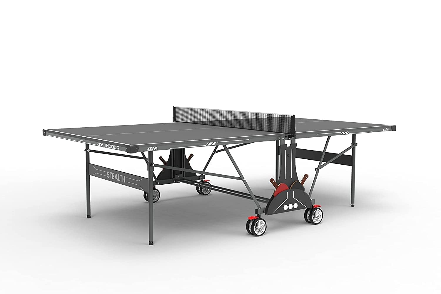STAG GLOBAL Stealth Table Tennis (T.T) Table | 18mm Black  Top Professional Table with 2 TT Rackets, 6 Balls, 1 Table Cover & Clamp Net