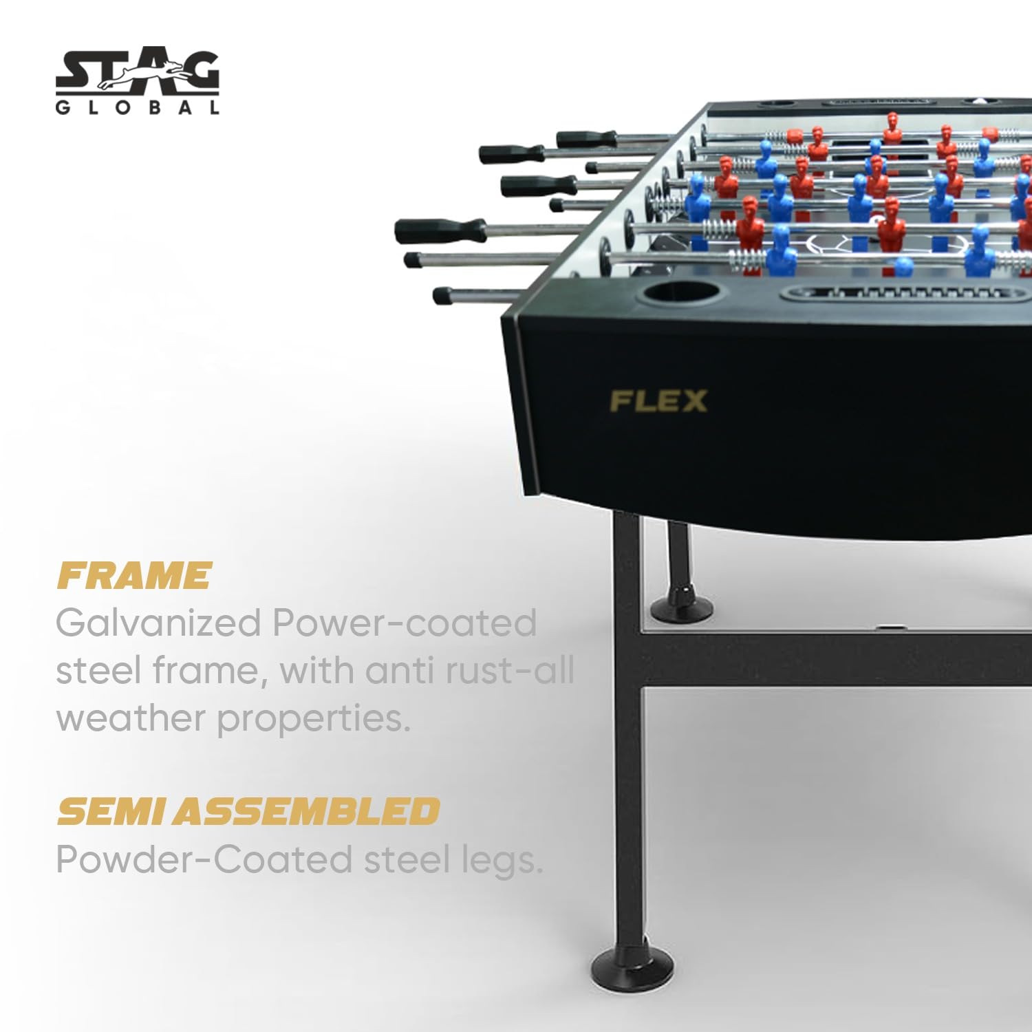 STAG GLOBAL Flex  Foosball Table | Premium Table Soccer for Kids | Adults with Cup Holders | Ideal for Home & Club