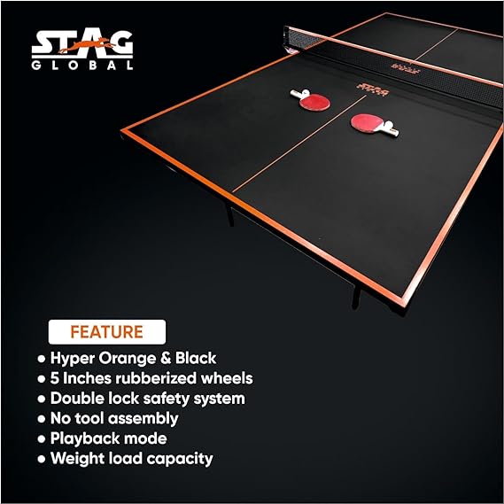 STAG GLOBAL Flex Series  Table Tennis  TT Table | Thickness 16,19,22,25 mm with 2 TT Rackets, 6 Balls, 1 Table Cover & Clamp Net