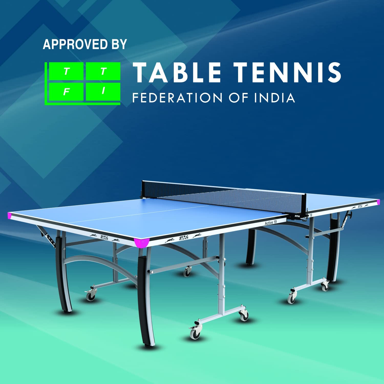 STAG GLOBAL Active Series Table Tennis Table (2025 Model) With 2 Racket, 6 Balls, Clamp Net, 1 Cover