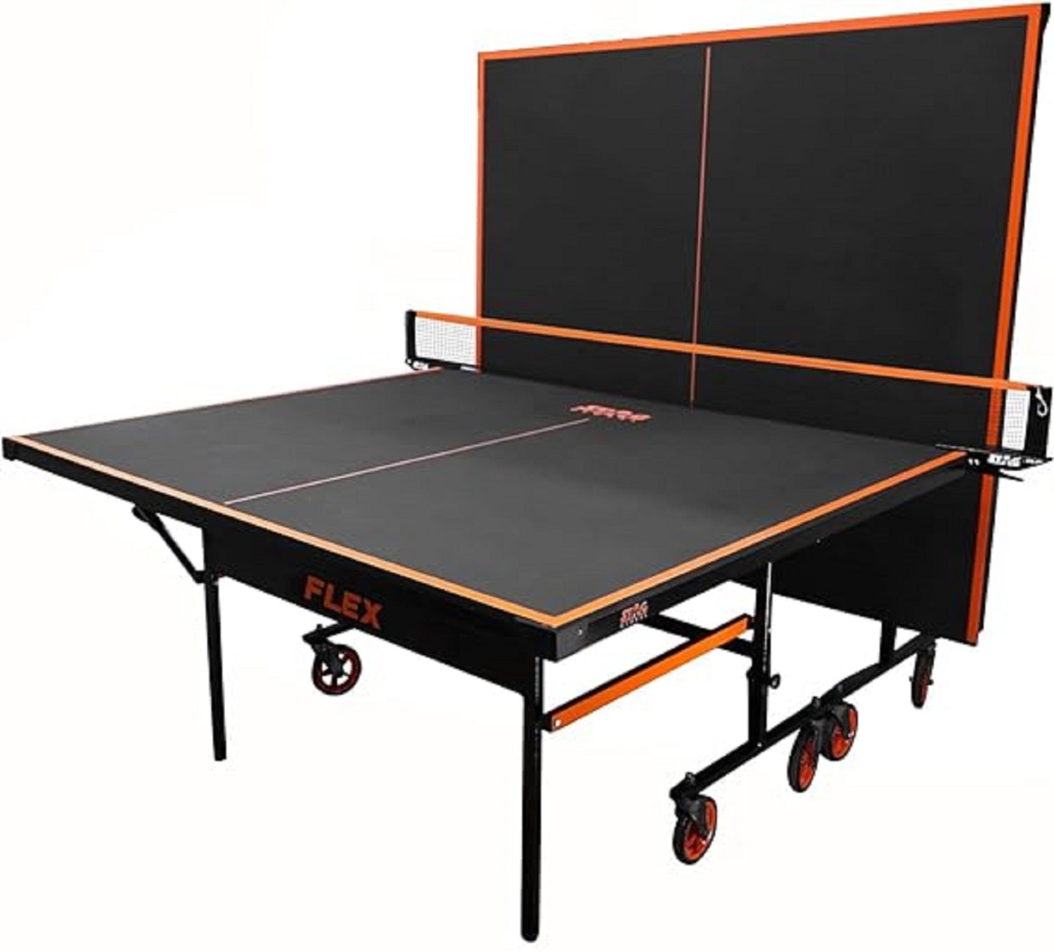 STAG GLOBAL Flex Table Tennis Table Black Top, Thickness 16mm with 2 TT Rackets, 6 Balls, 1 Table Cover & Clamp Net