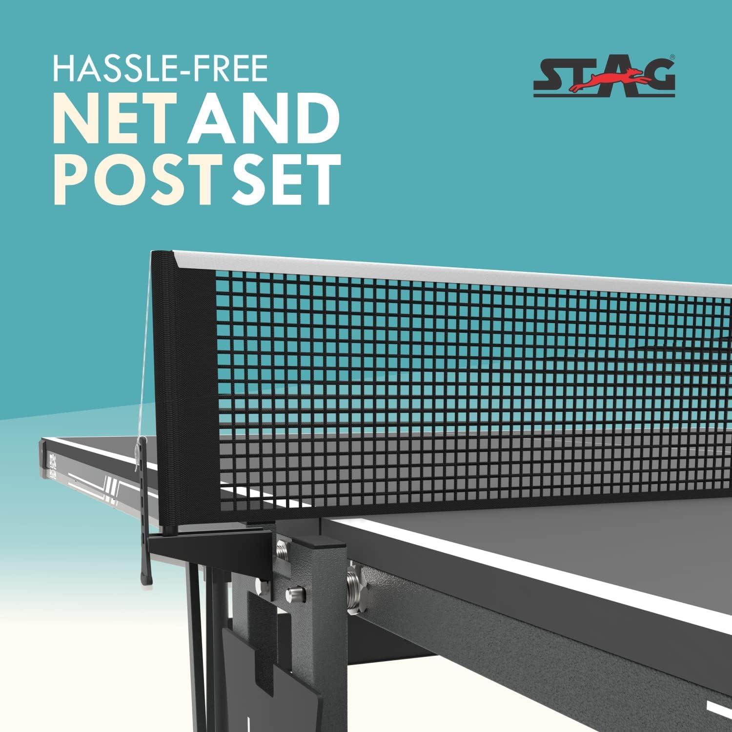 STAG GLOBAL Stealth Table Tennis (T.T) Table | 18mm Black  Top Professional Table with 2 TT Rackets, 6 Balls, 1 Table Cover & Clamp Net
