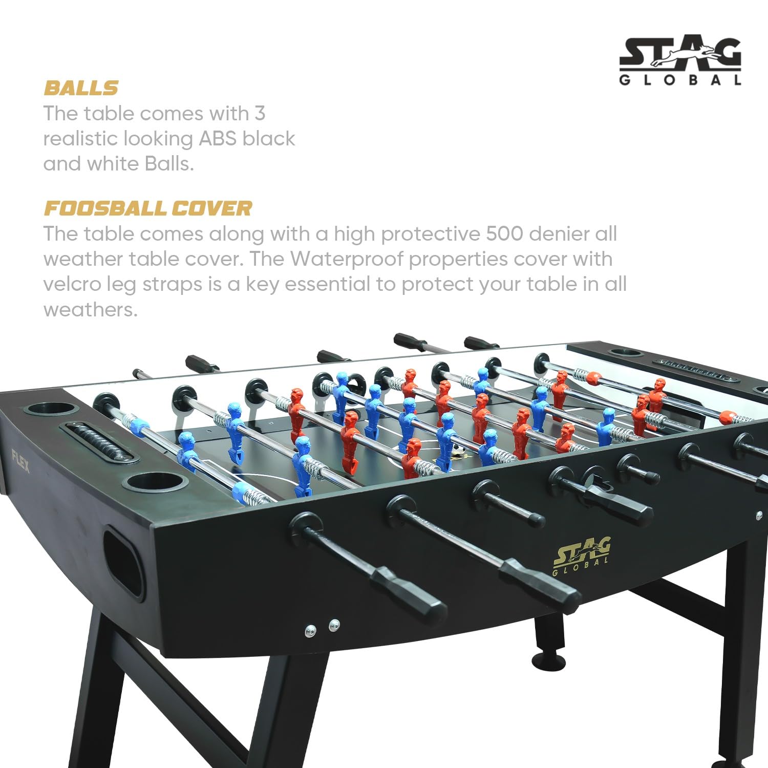 STAG GLOBAL Flex  Foosball Table | Premium Table Soccer for Kids | Adults with Cup Holders | Ideal for Home & Club