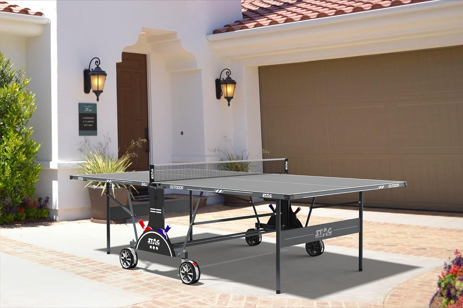 STAG GLOBAL Bali Outdoor Table Tennis Table 4mm top Thickness with 2 TT Rackets, 6 Balls, 1 Table Cover & Clamp Net