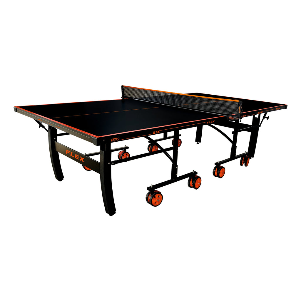 STAG GLOBAL Flex Table Tennis Table Black Top, Thickness 19mm with 2 TT Rackets, 6 Balls, 1 Table Cover & Clamp Net