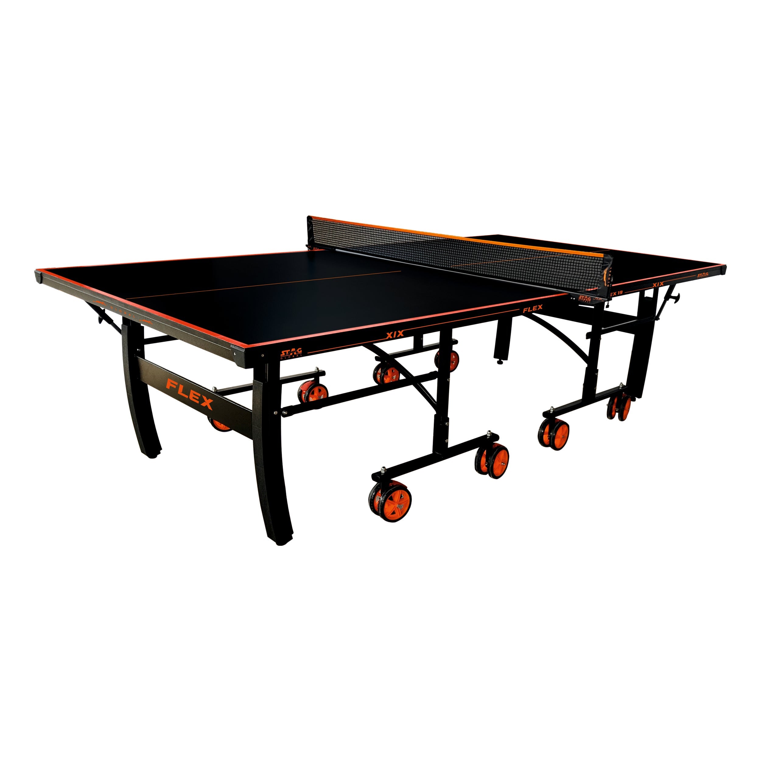 STAG GLOBAL Flex Table Tennis Table Black Top, Thickness 19mm with 2 TT Rackets, 6 Balls, 1 Table Cover & Clamp Net