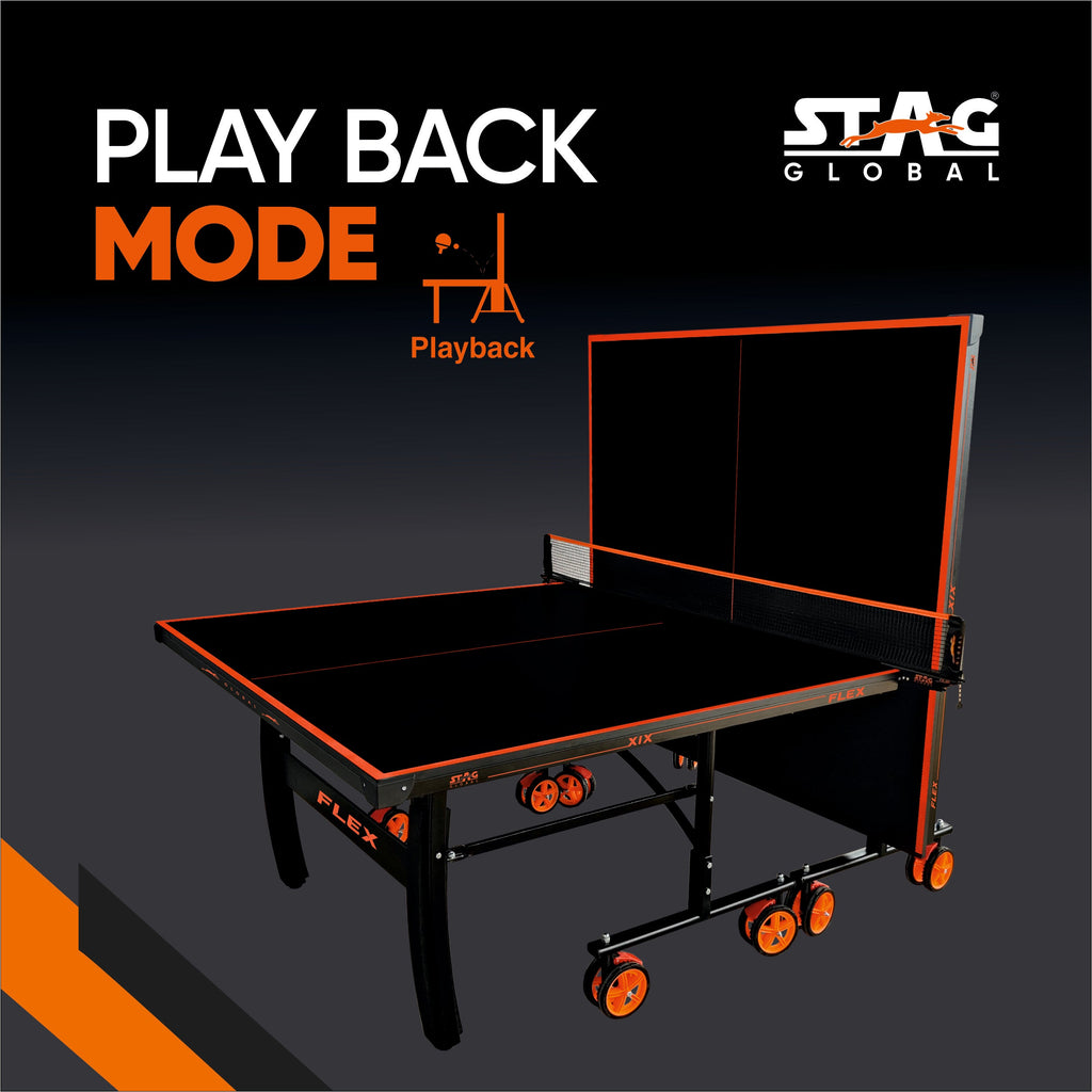 STAG GLOBAL Flex Table Tennis Table Black Top, Thickness 19mm with 2 TT Rackets, 6 Balls, 1 Table Cover & Clamp Net