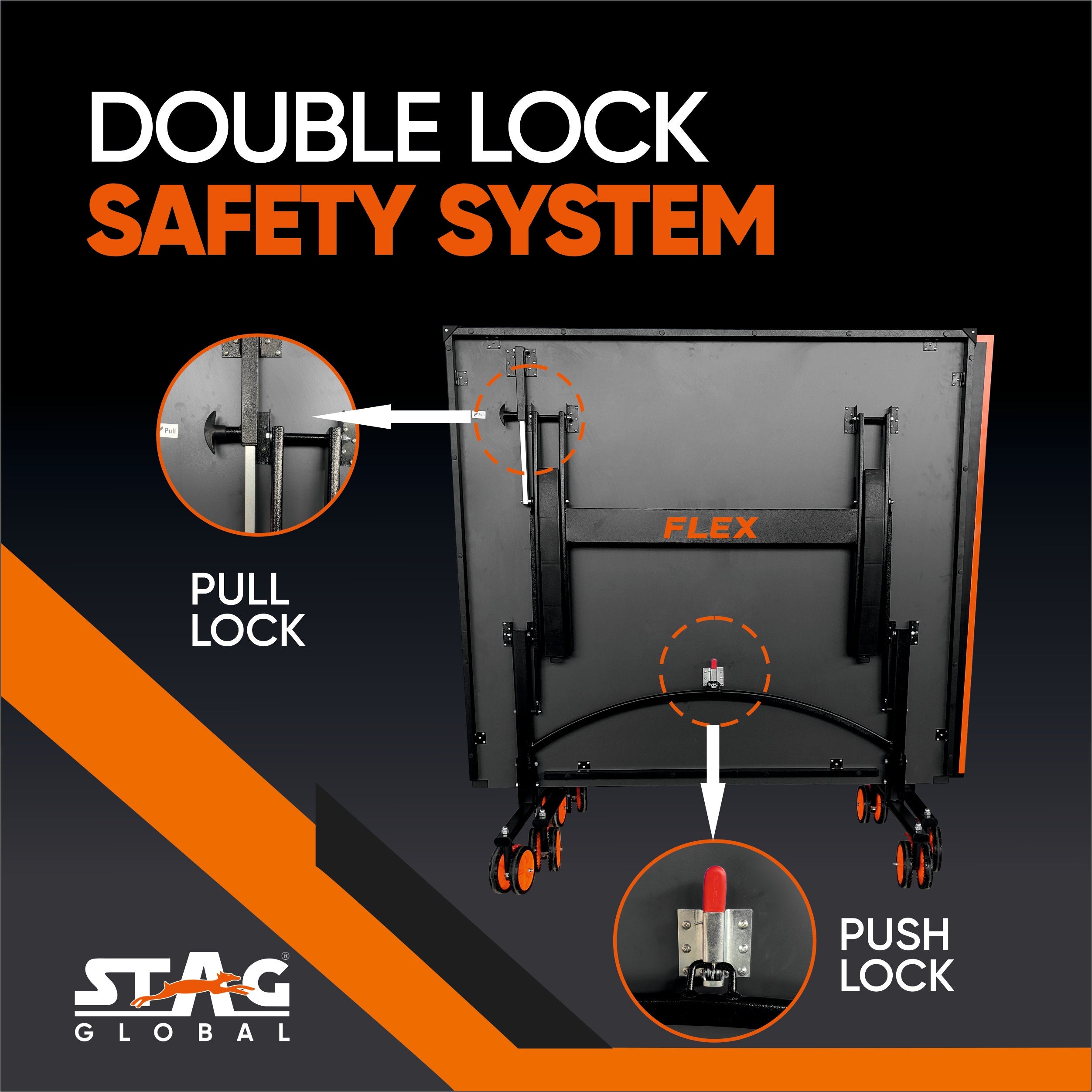 STAG GLOBAL Flex Table Tennis Table Black Top, Thickness 19mm with 2 TT Rackets, 6 Balls, 1 Table Cover & Clamp Net