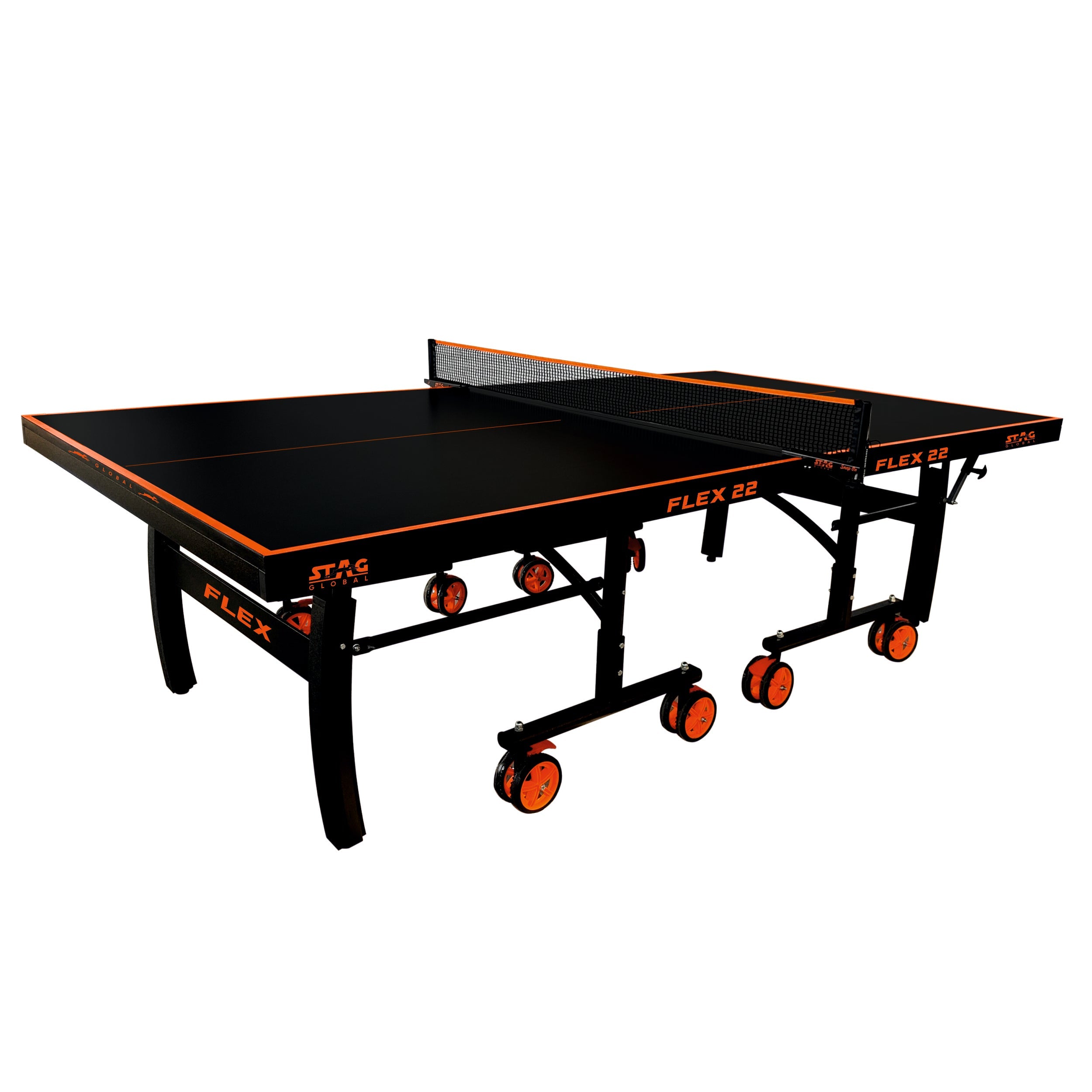 STAG GLOBAL Flex Table Tennis Table Black Top Thickness 22mm with 2 TT Rackets, 6 Balls, 1 Table Cover & Clamp Net