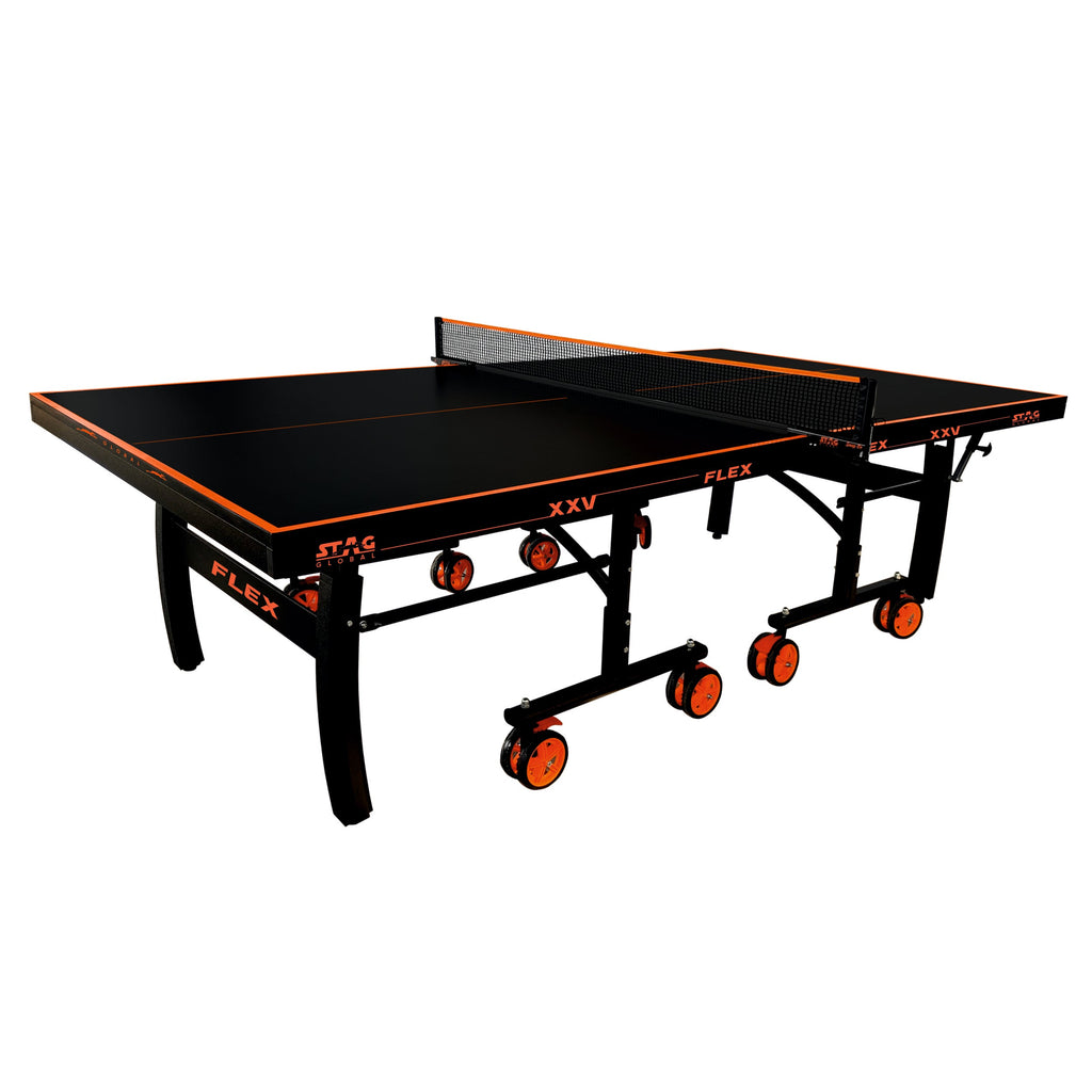 STAG GLOBAL Flex Table  Tennis Table – Premium Black Top 25 mm with 2 TT Rackets, 6 Balls, 1 Table Cover & Clamp Net