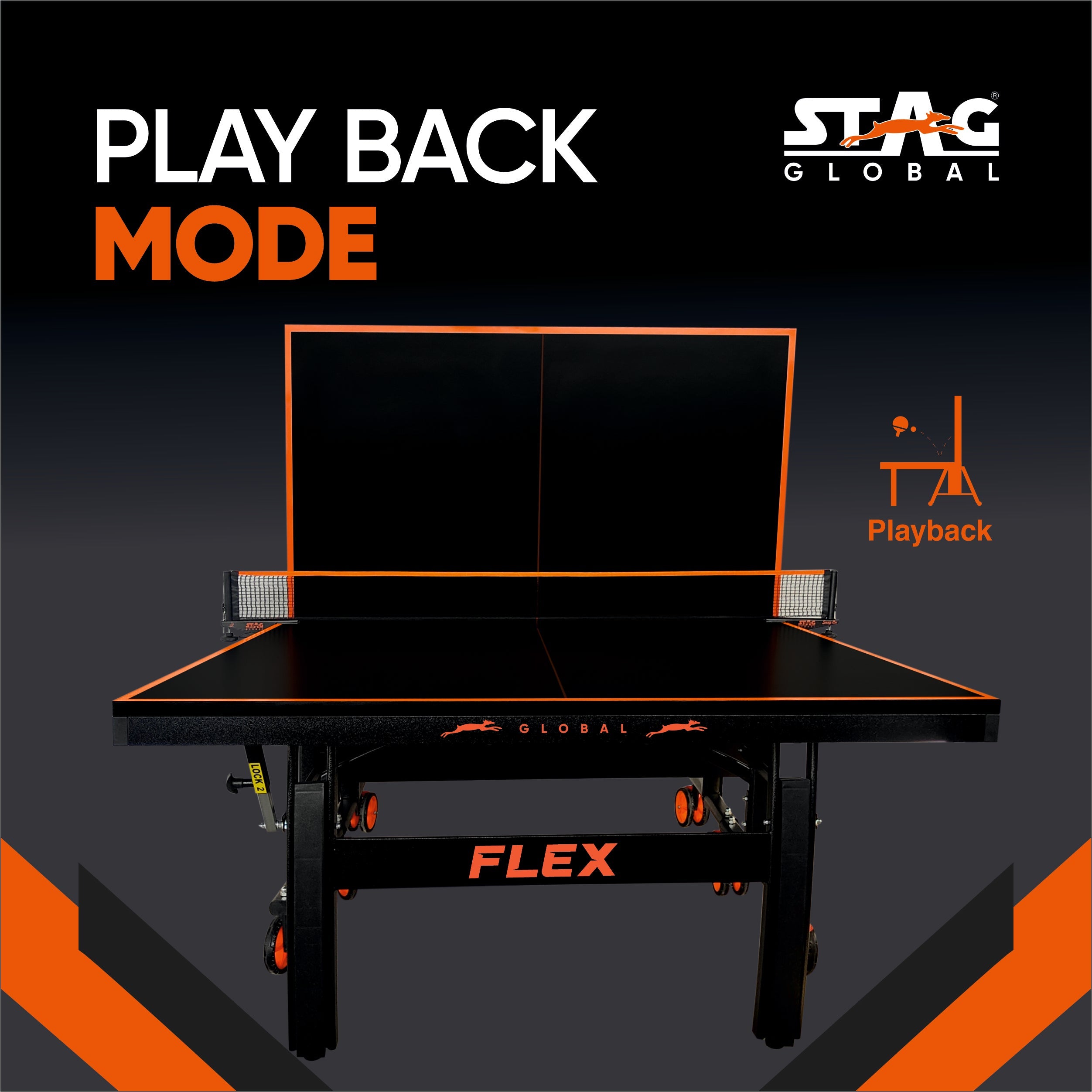 STAG GLOBAL Flex Table  Tennis Table – Premium Black Top 25 mm with 2 TT Rackets, 6 Balls, 1 Table Cover & Clamp Net