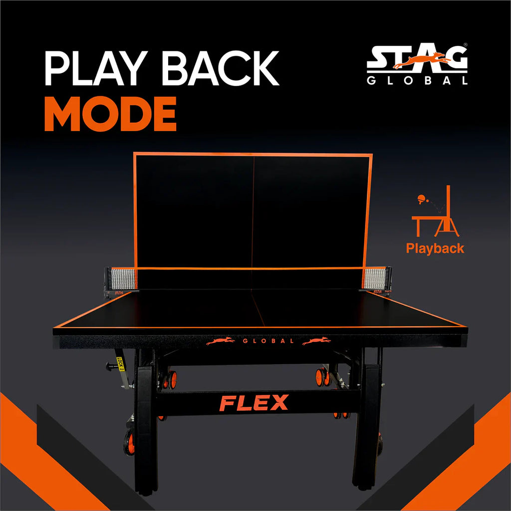 STAG GLOBAL Flex Table Tennis Table Black Top Thickness 22mm with 2 TT Rackets, 6 Balls, 1 Table Cover & Clamp Net