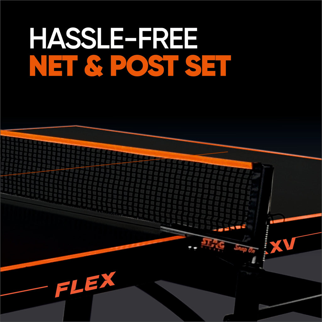 STAG GLOBAL Flex Table  Tennis Table – Premium Black Top 25 mm with 2 TT Rackets, 6 Balls, 1 Table Cover & Clamp Net