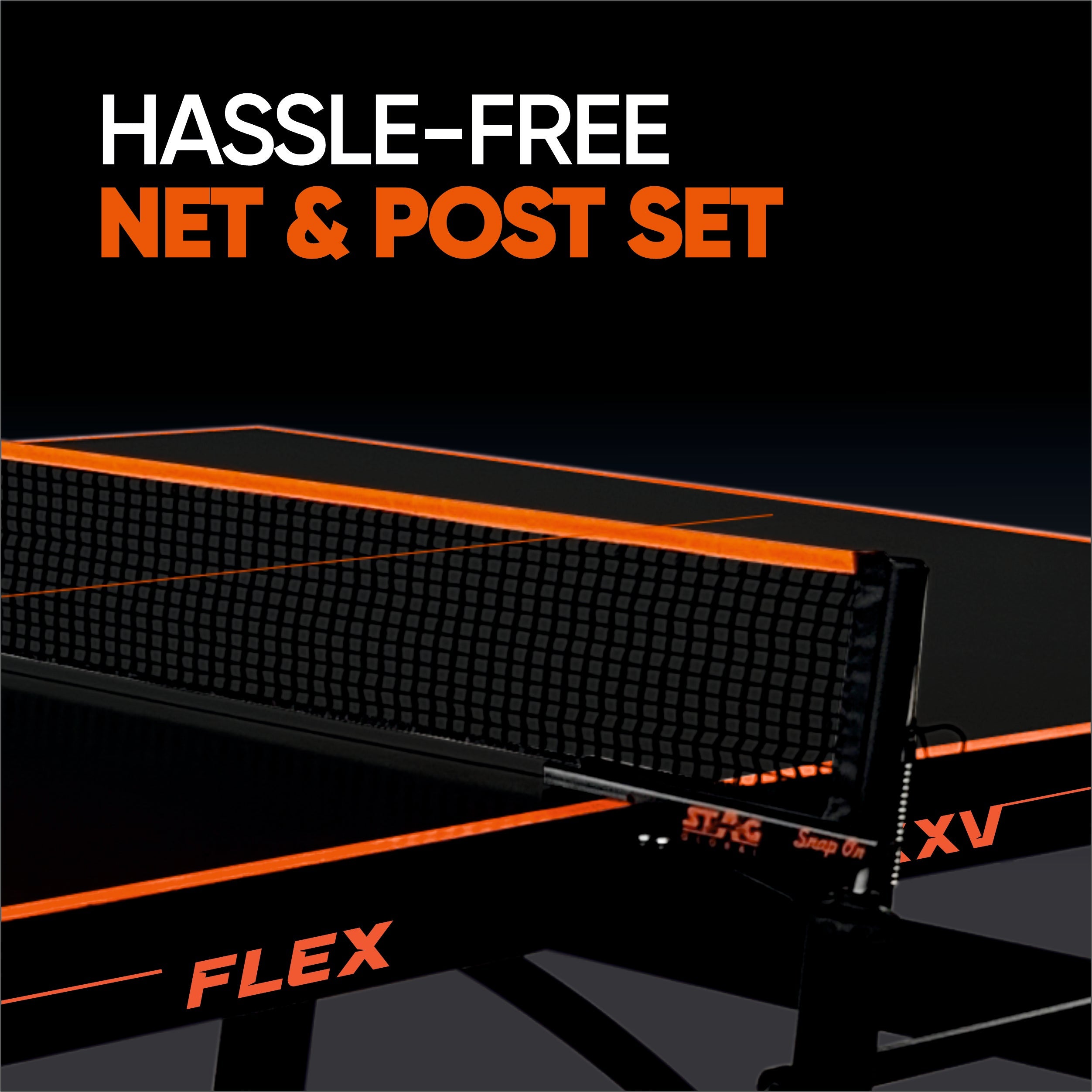 STAG GLOBAL Flex Table  Tennis Table – Premium Black Top 25 mm with 2 TT Rackets, 6 Balls, 1 Table Cover & Clamp Net