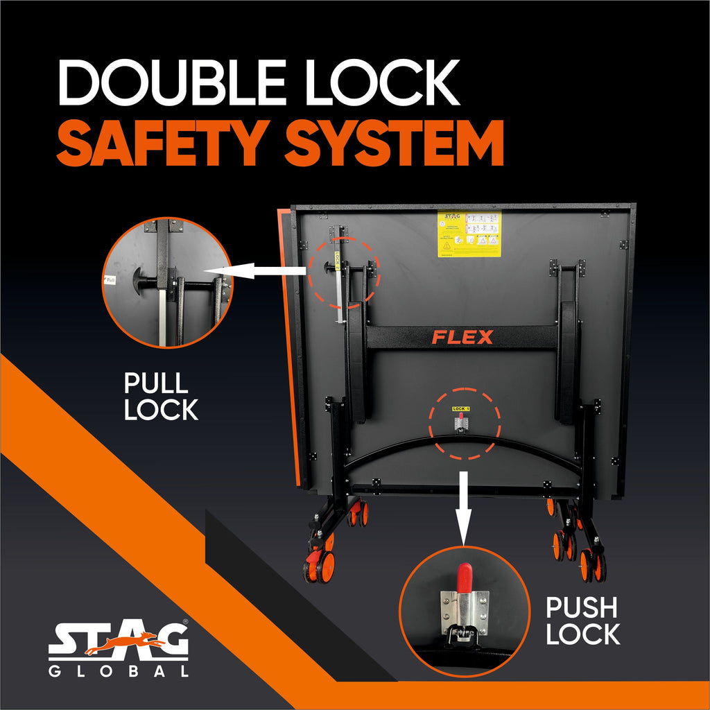 STAG GLOBAL Flex Table  Tennis Table – Premium Black Top 25 mm with 2 TT Rackets, 6 Balls, 1 Table Cover & Clamp Net