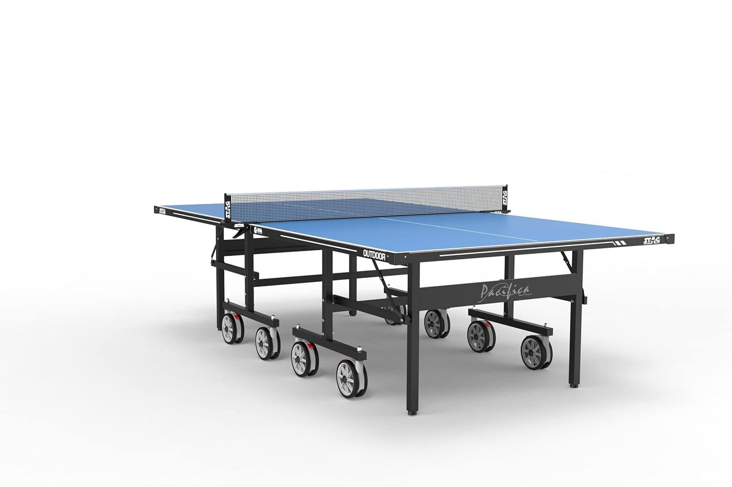 STAG GLOBAL Pacifica Outdoor Table Tennis Table Thickness 4 mm with 2 TT Rackets, 6 Balls, 1 Table Cover & Clamp Net