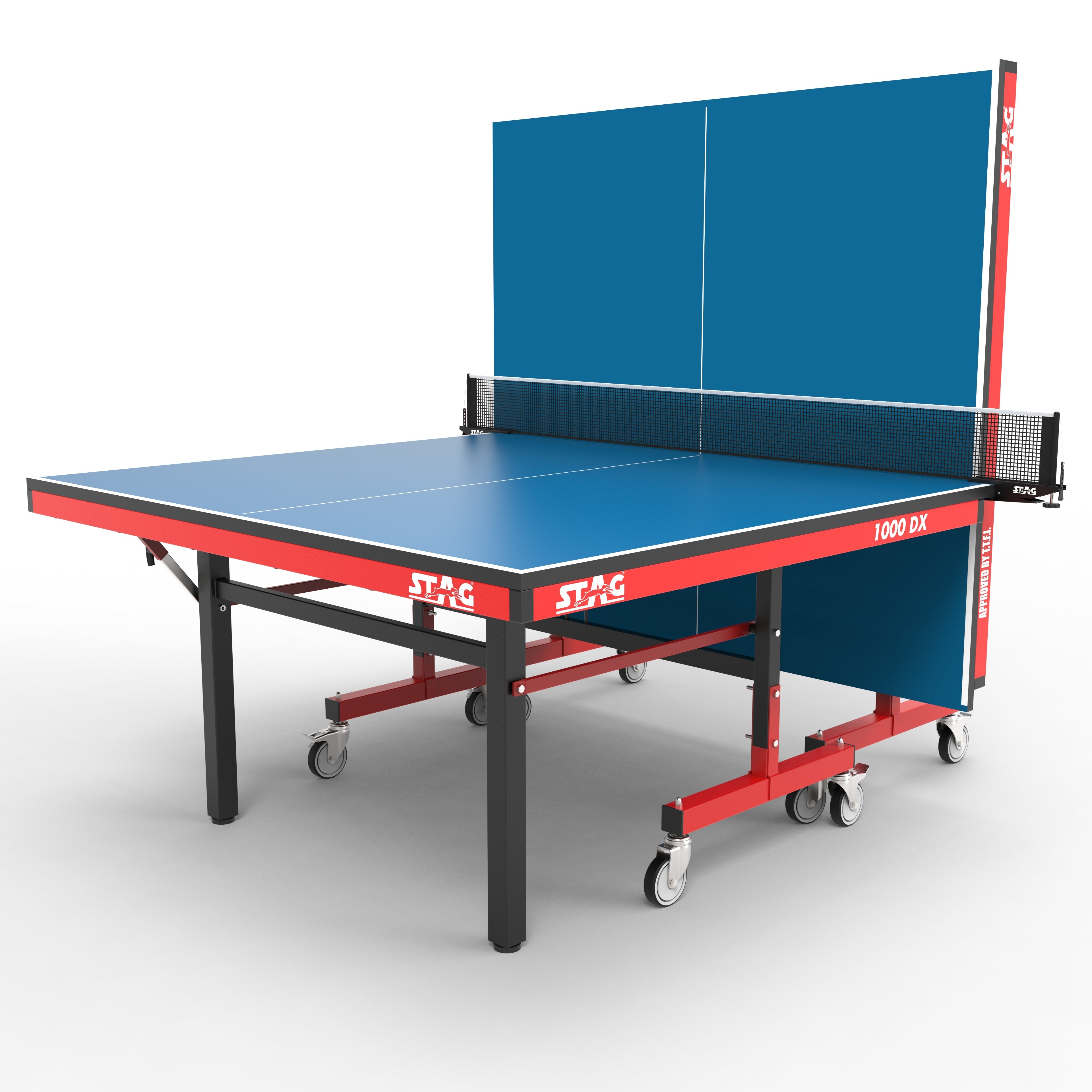 STAG GLOBAL Deluxe 1000 DX Table Tennis Table | 25mm Blue Top with 2 TT Rackets | 6 Balls | 1 Table Cover & Clamp Net