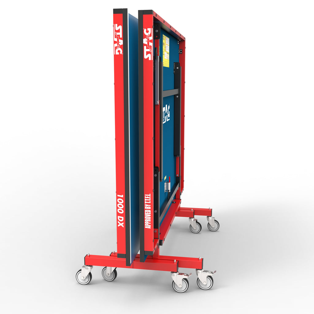 STAG GLOBAL Deluxe 1000 DX Table Tennis Table | 25mm Blue Top with 2 TT Rackets | 6 Balls | 1 Table Cover & Clamp Net