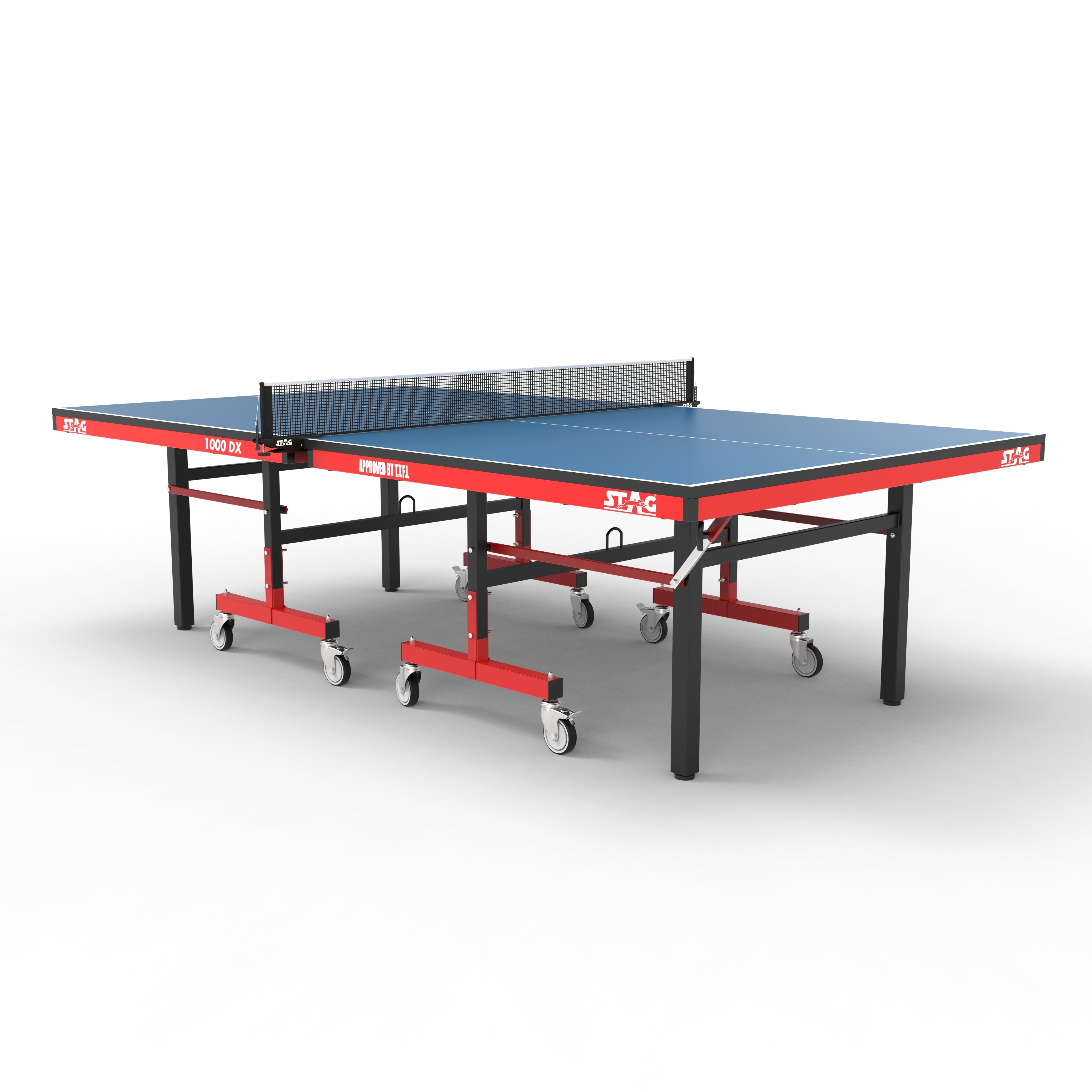 STAG GLOBAL Deluxe 1000 DX Table Tennis Table | 25mm Blue Top with 2 TT Rackets | 6 Balls | 1 Table Cover & Clamp Net