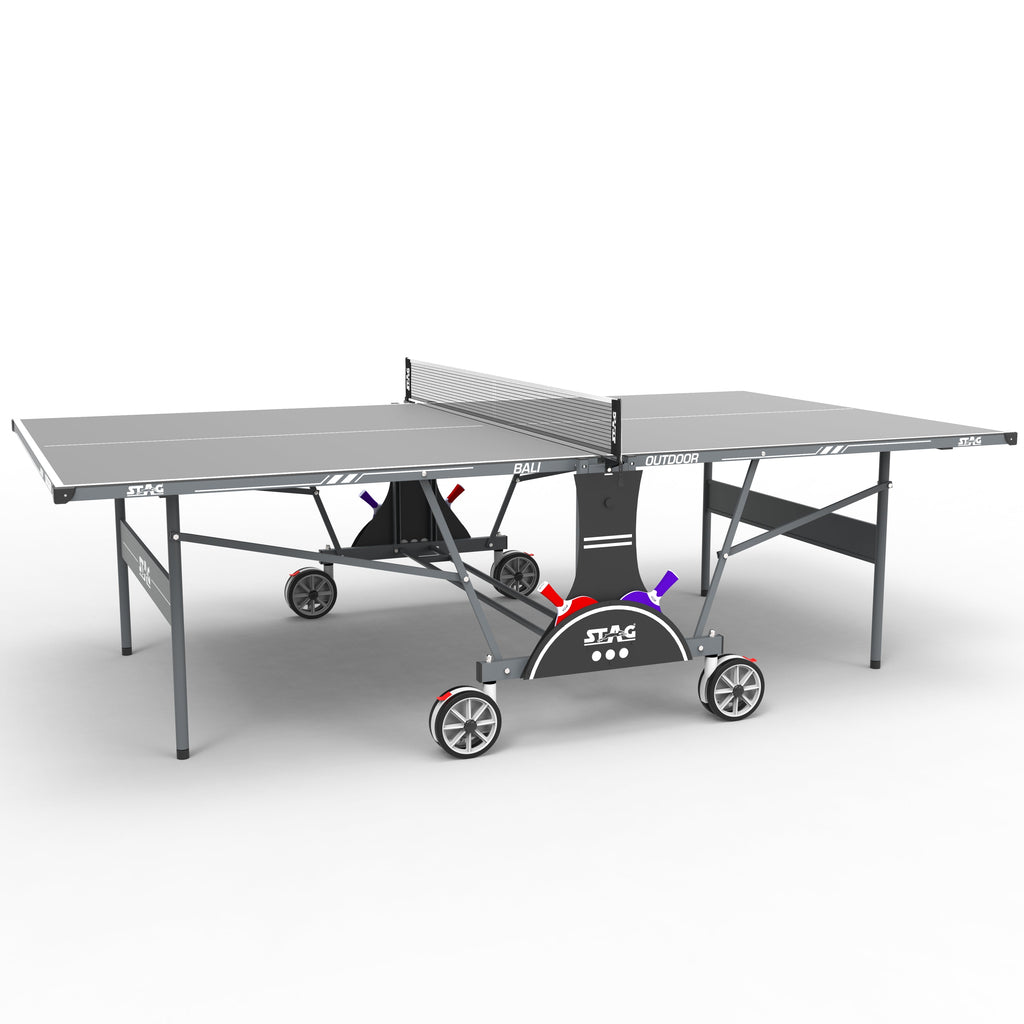 STAG GLOBAL Bali Outdoor Table Tennis Table 4mm top Thickness with 2 TT Rackets, 6 Balls, 1 Table Cover & Clamp Net