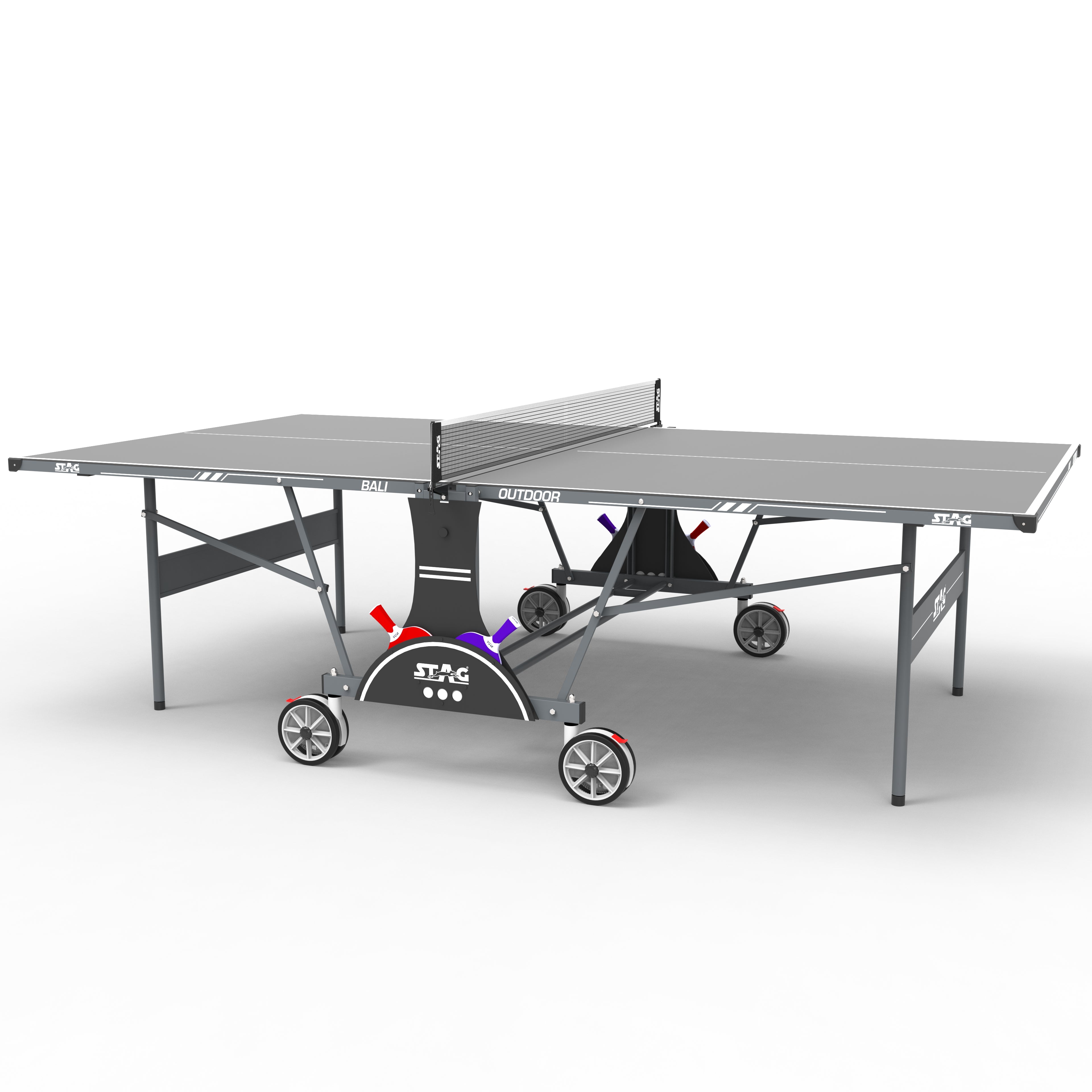 STAG GLOBAL Bali Outdoor Table Tennis Table 4mm top Thickness with 2 TT Rackets, 6 Balls, 1 Table Cover & Clamp Net