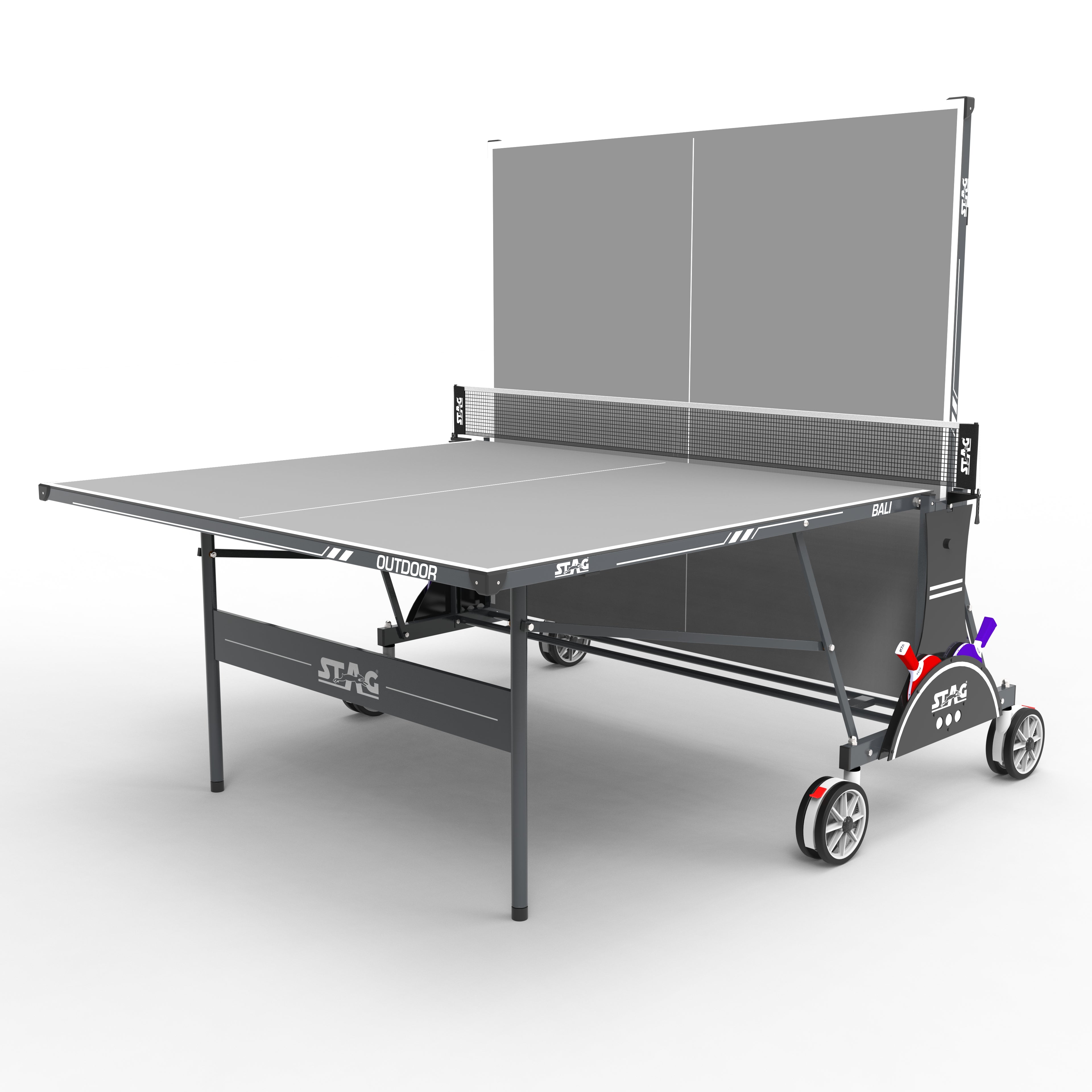 STAG GLOBAL Bali Outdoor Table Tennis Table 4mm top Thickness with 2 TT Rackets, 6 Balls, 1 Table Cover & Clamp Net
