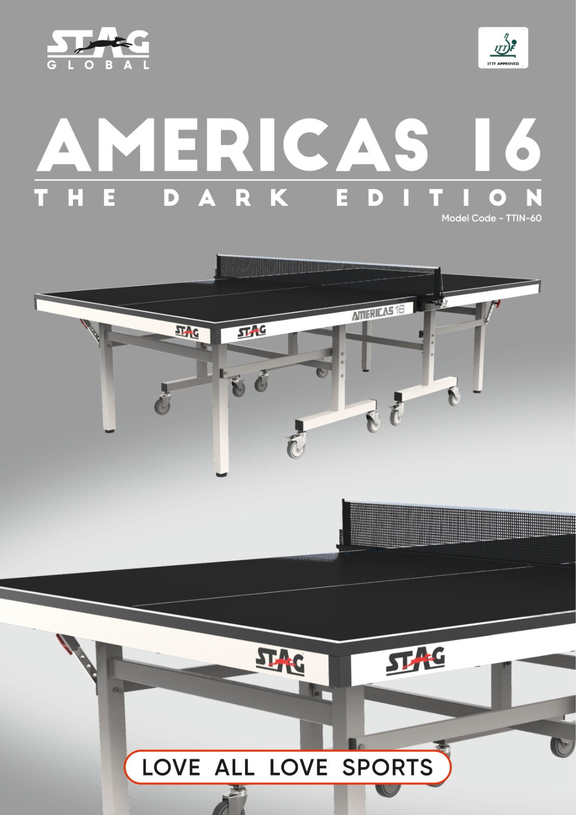 STAG GLOBAL Americas 16 Table Tennis Table 25mm Top (ITTF-Approved) Table with 2 TT Rackets, 6 Balls, 1 Table Cover & Clamp Net