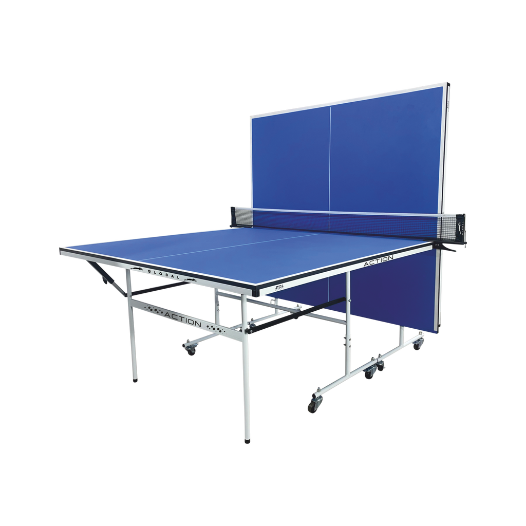 STAG GLOBAL Action Table Tennis Table Blue Top ,Thickness 16mm with 1 Table Cover, 2 TT Rackets, 6 Balls, 1 Clamp Net
