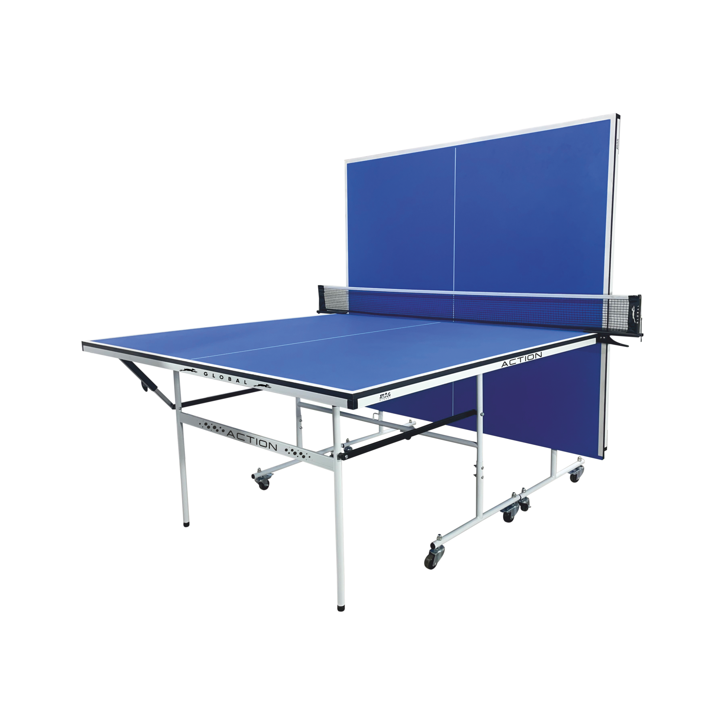 STAG GLOBAL Action Table Tennis Table Blue Top ,Thickness 16mm with 1 Table Cover, 2 TT Rackets, 6 Balls, 1 Clamp Net