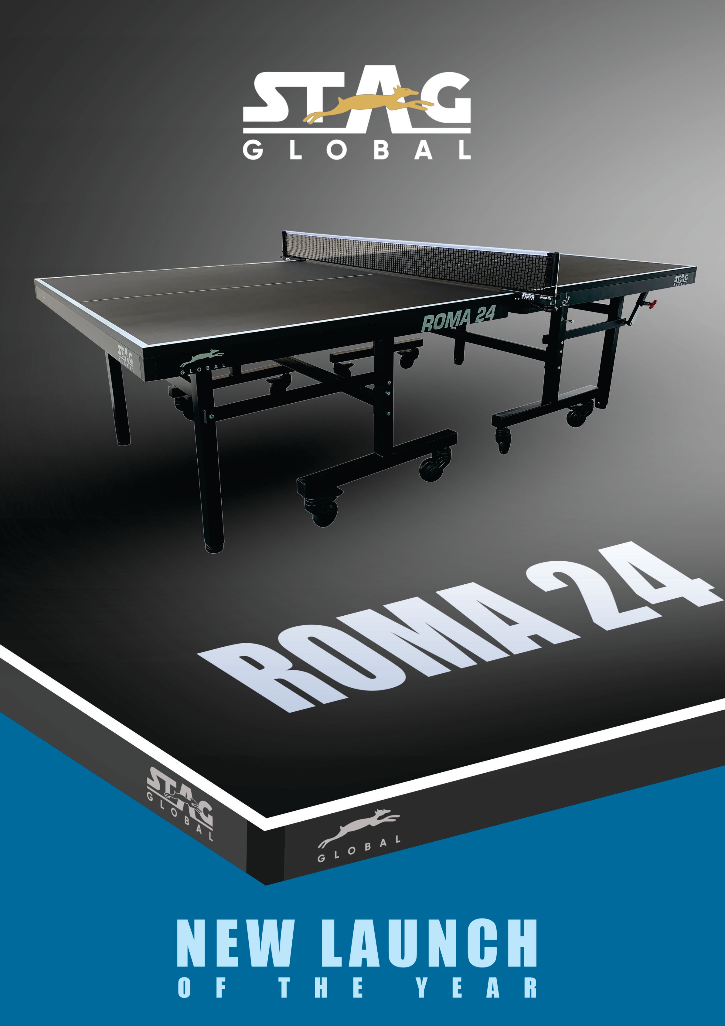 STAG GLOBAL Roma 24 Table Tennis Table | World Masters Championship Black TT Table | 2 TT  Rackets, 6 Balls, Clamp Net And 1 Cover