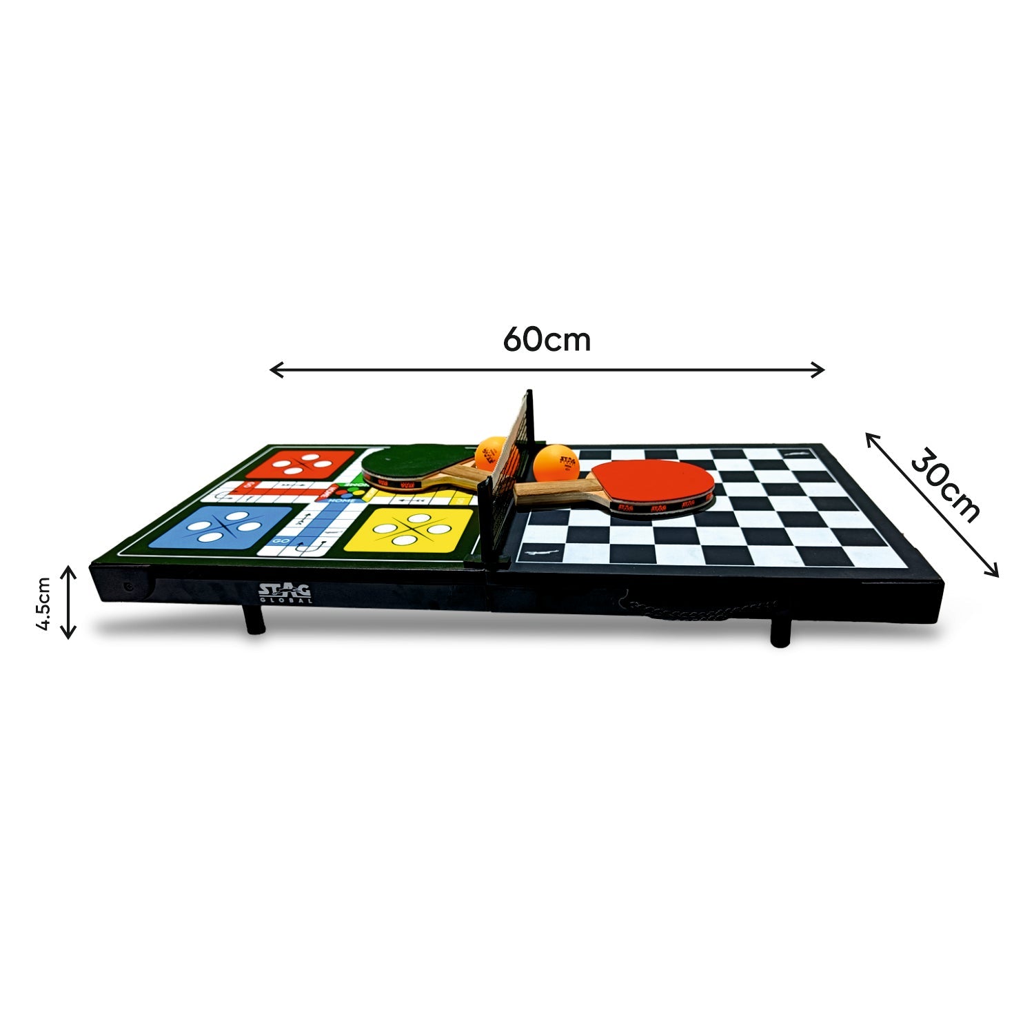 STAG GLOBAL 4 in 1  Supermini Table Tennis Table |  Portable  |  Ludo  Chess & Checkers |  Board Game Table